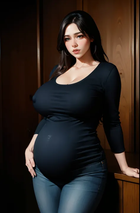 a woman, Big tight boobies, huge pregnant, big thigh, tight jeans,tight bolero, high quality, post processing, lovely