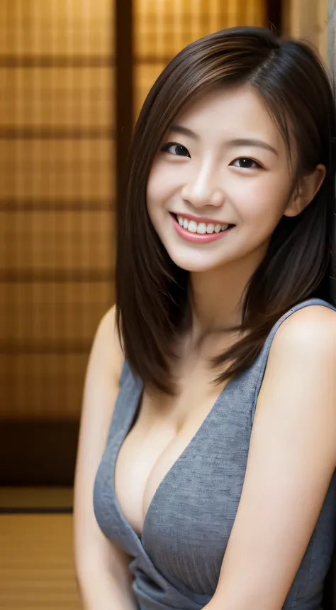 masterpiece,best quality,(Japanese ),((Beautiful girl)),cleavage,indoor,(perfect body beauty:1.2),(shy smile),beautiful teeth,