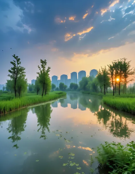 early morning，this &Quote;Tyndall effect&Quote; Appeared over Qionghai National Wetland Park in Xichang City, Liangshan Prefecture after the rain