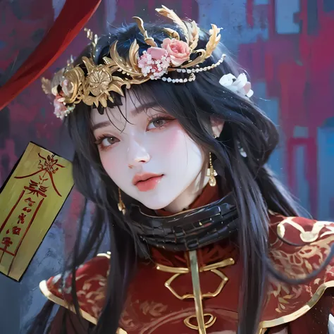 a close up of a woman wearing a crown and a red dress, palace ， a girl in hanfu, guweiz, inspired by li mei-shu, hanfu, artwork ...