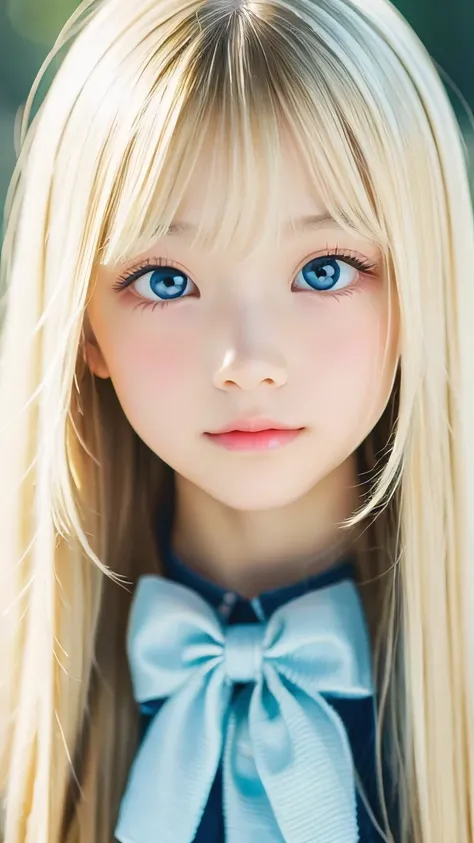1 girl, The cutest girl、bright look、very messy blonde hair, Blond hair floating、Her bright, super long, straight blonde hair is dazzling with its golden shine.、very beautiful super long shiny blonde hair、very beautiful cute face、Sparkling Beautiful Skin、so...