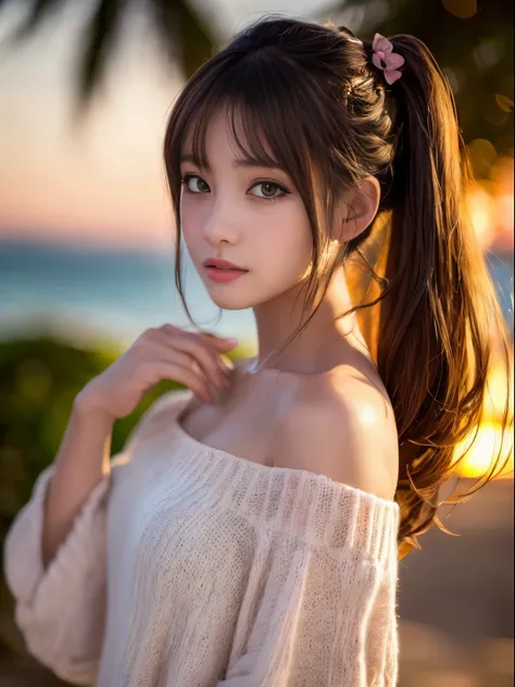 masterpiece、((1 girl))、(twin tails,Brunette hair)、(Amazing detailed face and eyes,pink eyes,clear eyes)、((amazingly beautiful girl))、艶のあるBrunette hair、off shoulder、((highest quality)), (Super detailed), (very detailed8k 生写真:1.5)、(very detailed,High resolut...