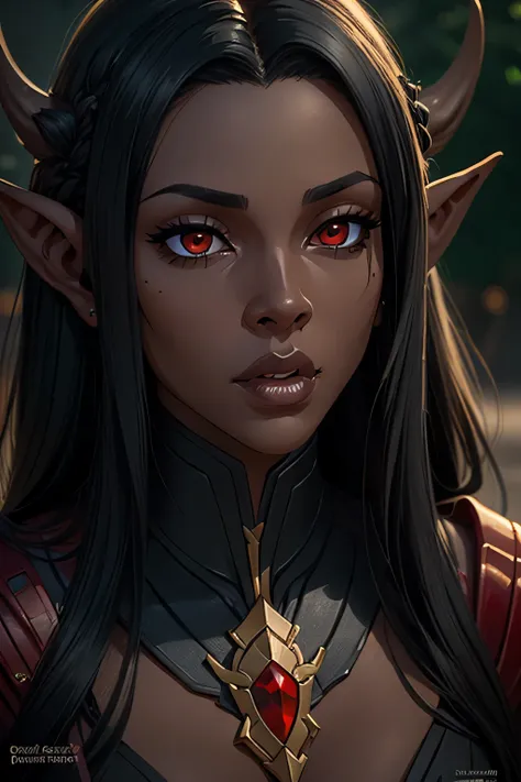 1woman, 30 years old, a beautiful athletic dark elf, fit body, elven ears, dark skin, grey skin, red eyes: 1.4,  cinematic light...