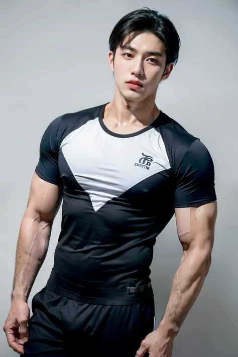 ((best quality)), ((masterpiece)), (detailed), Perfect face 1 handsome Korean guy，26 years old，Internet celebrity fitness coach，Li Yuanbin,，Kim Hyung Tae,Kim Hyung Tae, Yin Shishan, Handsome, Handsome guy with athletic physique，Broad shoulders and narrow w...