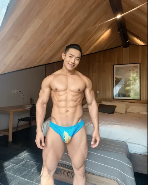 Handsome, young Korean  ,hyper muscular realistic ,8 pack , hairy ,4k