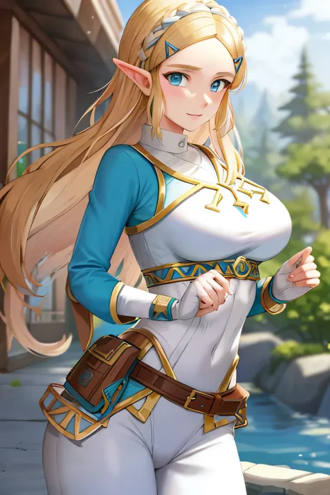 zelda, highly detailed anime style, adult woman, bodysuit