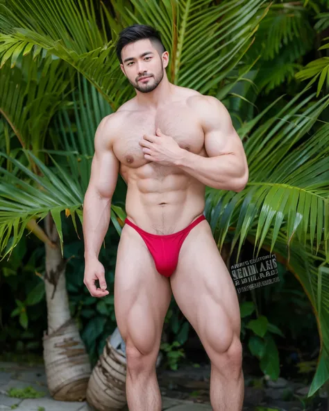 hyper muscular  , Asian guy 