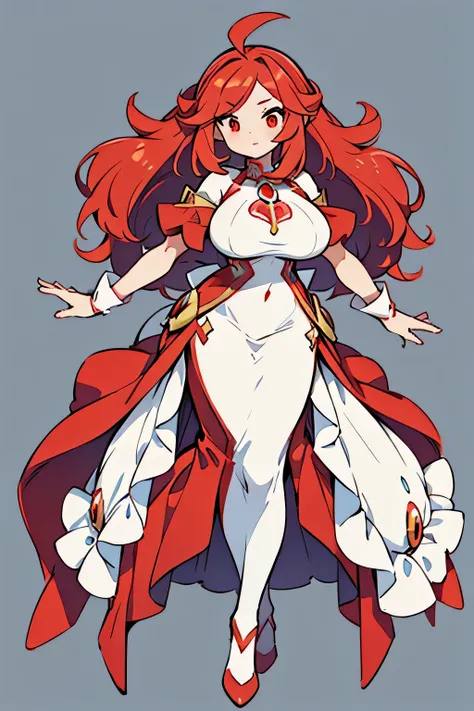 human mafoxy pokemon; big breasts;full body;Costume inspired by the Pokémon Mermaid;wizard;female;red eye;Red hair;No background;background white;Red clothes;dress