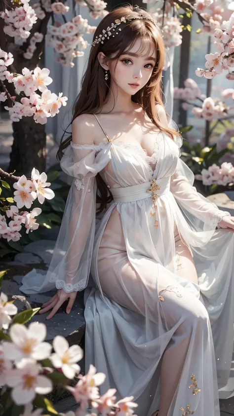 Beautiful white and shining skin、Chestnut hair that changes depending on the light、Long bangs between the eyes that obstruct the view、Cheek gloss highlights、Sexy and very beautiful nice gorgeous face、the most beautiful face in the world、small face beauty、g...