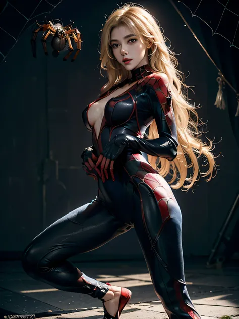 (photorealistic:1.8, highest quality:1.8,8K masterpiece:1.8,High resolution,muste piece:1.8,RAW Photos,cinematic lighting)、skyscraper、highway、night、 cyber punk、spider girl、(Soryu Asuka Langley)、(High leg spider tight suit:1.7)、((Moderate chest:1.3)、Arachne...