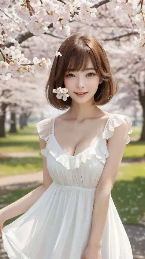 Beautiful white and shining skin、Chestnut hair that changes depending on the light、Long bangs between the eyes that obstruct the view、Cheek gloss highlights、Sexy and very beautiful nice gorgeous face、the most beautiful face in the world、small face beauty、g...