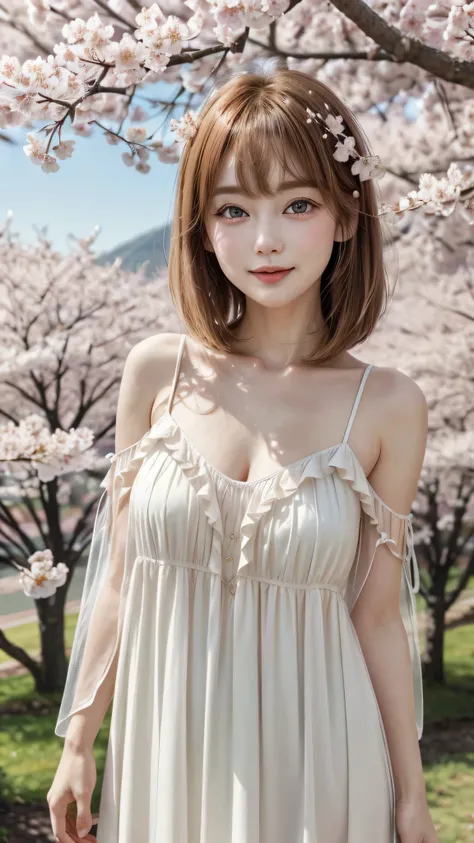 Beautiful white and shining skin、Chestnut hair that changes depending on the light、Long bangs between the eyes that obstruct the view、Cheek gloss highlights、Sexy and very beautiful nice gorgeous face、the most beautiful face in the world、small face beauty、g...