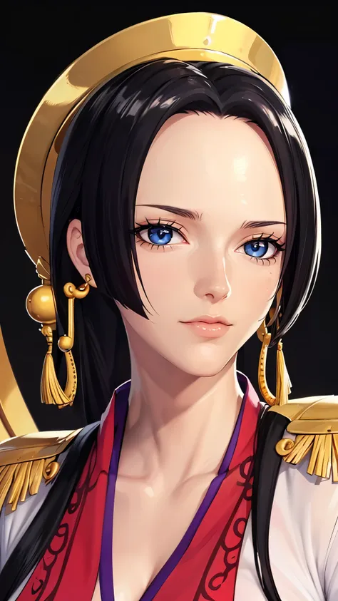 （（（完美figure，figure，red chinese dress, （（（boa hancock，dark long hair, combed with a chiffon hairstyle, slightly wide forehead smo...