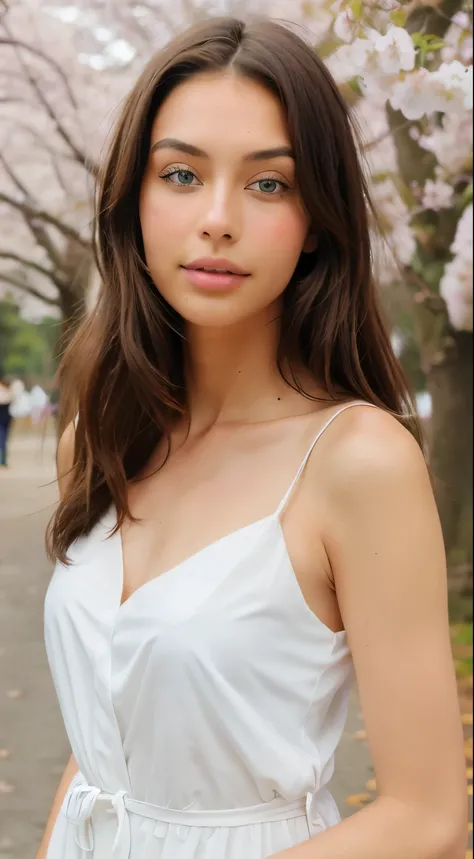 a bit of distance away from camera, (straight half of the body: 1.4), RAW UHD photo of a 23-year-old brown hair (blue-eyed woman) , (casual pants), (neckline), details (textures! , hair! , color!! , disadvantages: 1.1), SLR lighting, SLR camera, ultra-qual...