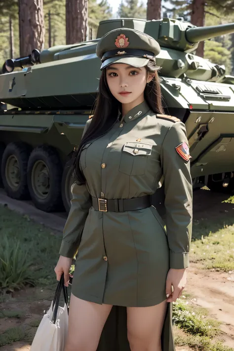 8k, highest quality, ultra detailed:1.37), eliana, ((18 years)), a beautiful asian girl, ((proudly stands in a military uniform)...