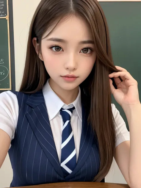 (table top:1.4, Photoreal:1.4, 8K), highest quality, masterpiece, ultra high resolution, perfect dynamic composition, big face、round face、((light brown hair, long hair, layered hair))、Highly detailed skin and facial textures:1.3, Detail of limbs, 1 girl, C...