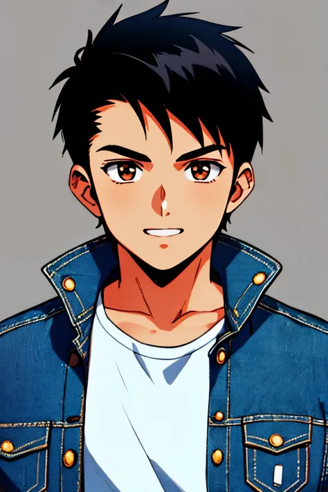 masterpiece, best quality, cel shaded, bright colors, 1boy, solo, male focus, teenage boy, short black hair, brown eyes, youthfu...