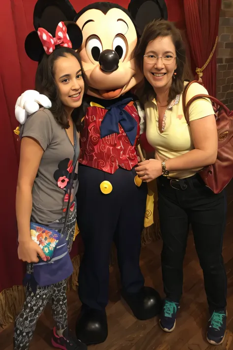 woman and two girls pose with minnie mouse at a , in disney, mickey mouse, at california adventure, disney artist, usa-sep 20, disney!!, minnie mouse, disney land, disney world, disneyland, magic kingdom, sidney lugo, walt disney world, disney!!!!, by Tom ...