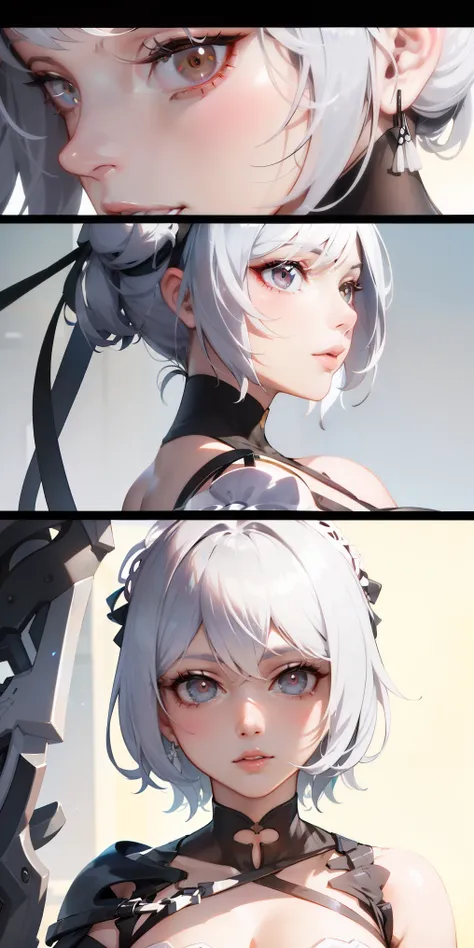 a close up of a woman in a costume holding a sword, a portrait inspired by Leng Mei, trending on cg society, rococo, anime girl cosplay, tifa lockhart with white hair, cosplay, 2 b, 2b, anime cosplay, 2b from nier automata, 2 b from nier automata, white ha...