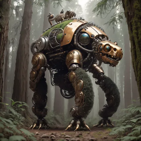 (最high quality, masterpiece, high detail), (8k, high quality, surreal), mech4nim4lai, a ground sloth cyborg reaching out with it...