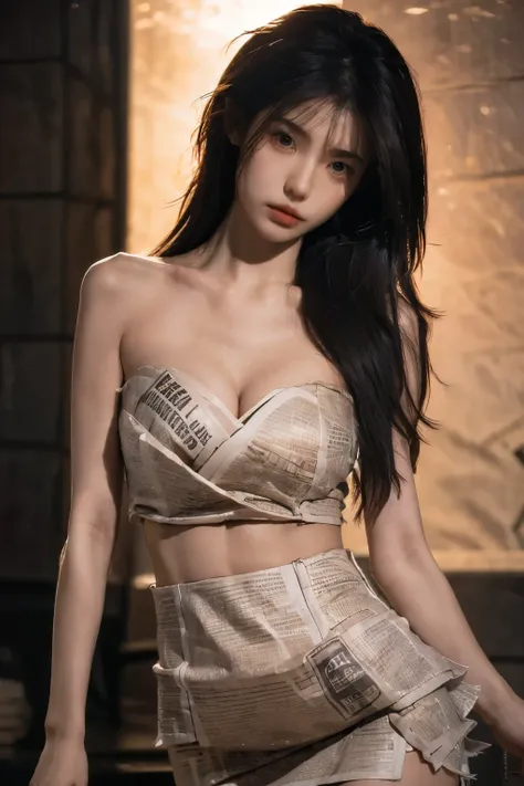 Beautiful woman with perfect body：1.4，layered hairstyle，prominent cleavage：1.5，front，whole body，Silver miniskirt，Highly detailed facial and skin textures，double eyelids，whiten skin，long hair