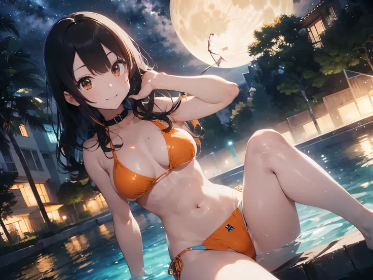 ((Rin Shibuya)),(master、Ultra high definition、Ultra-thin and beautiful、8kg super high power:2)、(Transparent metallic orange bikini:2)、(clear skin:1.6)、(Contact lenses:1.8)、(Nominal body type)、(glamorous:1.4)、(muscle tissue:1.4)、(Thin thighs:1.6)、(Thin legs...