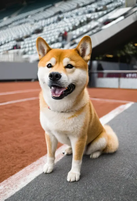 shiba in a stadium