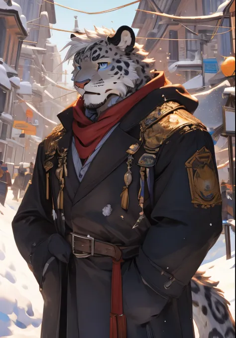 （masterpiece），（Very detailed），（high detail），（best quality），hairy，snow leopard，white hair，（blue pupils），8k，（（high quality））,daytime