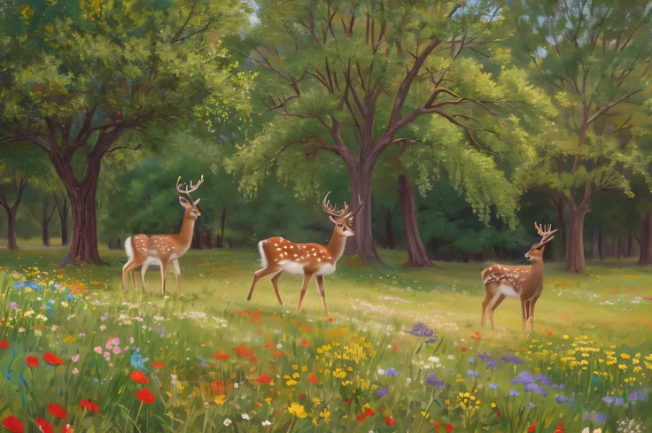 there are two deer standing in a field of flowers, Maksimilijan Vanka&#39;s ultra-detailed paintings, Douban, qajar art, deer, Traditional folk art style, faun, Fred Tomaselli, Flora and Fauna, Gorgeous, Retro European Folk Art, Velvet Art, Jane Newland, T...