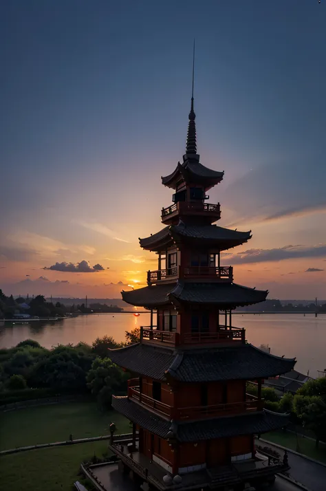 Pagoda in sunset art