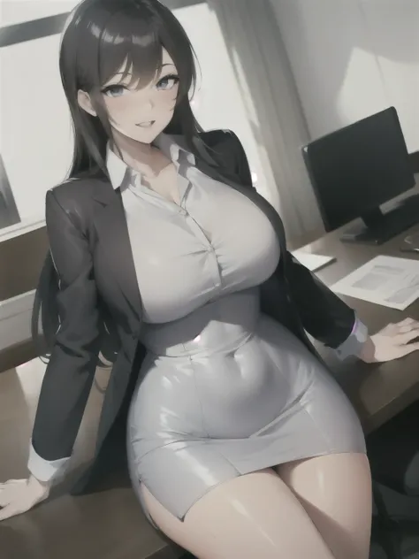 office lady, black long hair, sexy dynamic body