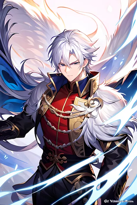 anime - style image of a white haired man with a dragon on his shoulder, by Yang J, detailed digital anime art, badass anime 8k, handsome japanese demon boy, by Shitao, handsome guy in demon slayer art, trending on artstation pixiv, detailed fanart, highly...