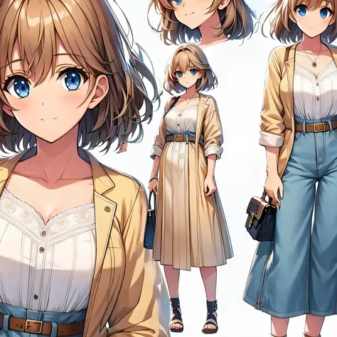 delete selection.perfect hairstyle.beautiful hairstyle,nice bag.a female anime character with blue eyes and a brown jacket, deta...