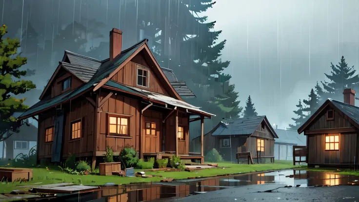 wooden house, an old house, gray boards, rain, scary house, falling apart house, One house