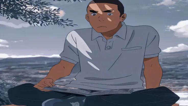 anime man sitting on a bench reading a book in the middle of the day, dans le film d&#39;animation, Makoto Shinkai style, in an anime, scene of&#39;anime, en tant que personnage d&#39;anime, ( ( Makoto Shinkai ) ), in style of Makoto Shinkai, capture d&#39...