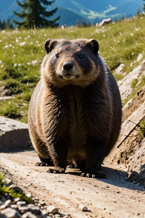 erstelle ein bild von Alpenmurmeltier (Marmota marmota)