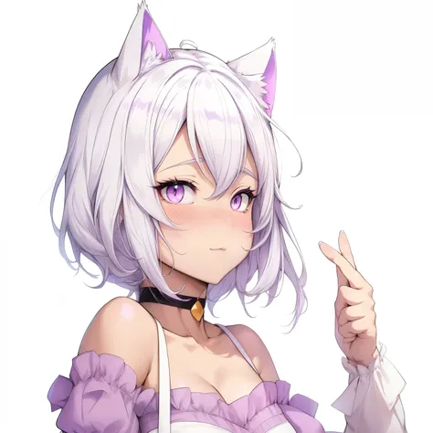 anime girl with white hair and purple eyes wearing a cat ears costume, cute anime catgirl, anime catgirl, anime girl with cat ears, white cat girl, neferpitou, beautiful anime catgirl, attractive cat girl, anime cat, with index finger, anime moe artstyle, ...