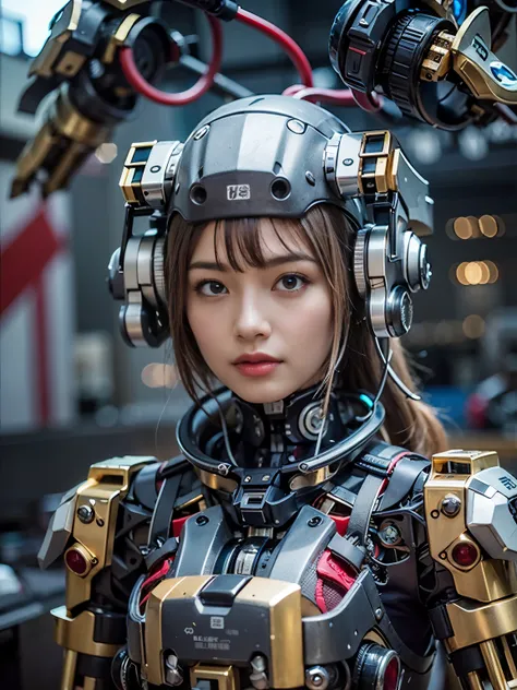 (hawken), octan render, extremely ultra surrealism, extremely ultra fine concept art, hard surface, mecha, (military:1.2), (japanese cute girl, extremely cute face, glossy skin, extremely ultra detailed modeling, full body, (extremely ultra detailed mechan...