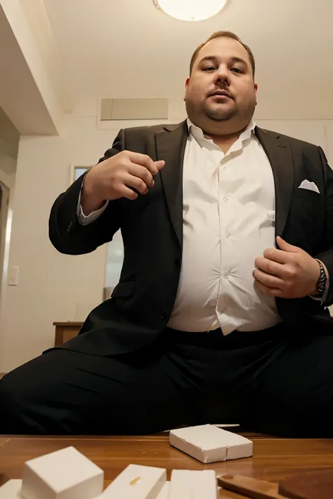 Fat polish man in a suit doing cocaine