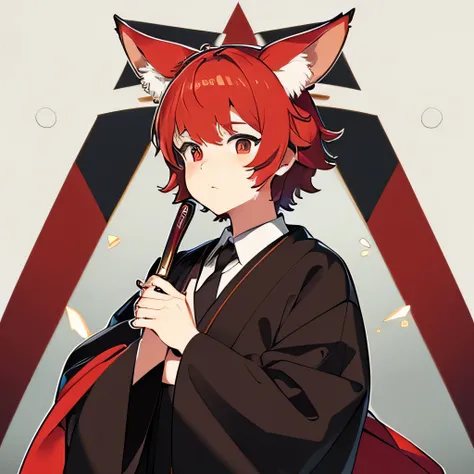 Red-haired boy with fox ears and black hospital gown