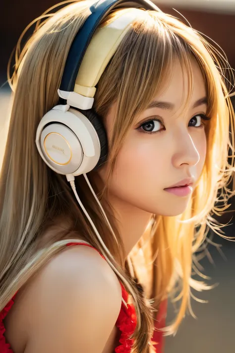 (masterpiece), (best quality, highres, highly-detailed, illustration), Skinny Japanese girl, 30 years old, 1girl, solo, city, contemporary, profile picture closeup, blonde beige long hair, cute face, detailed face, brown eyes, beautiful detailed eyes, squa...