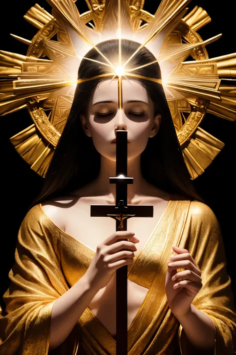 A divine and marvelous image, illuminated, without showing its face, depicts a crucifix, 4k resolution, realistic, 

A divine and illuminated image, without a visible face, portrays a crucifix, 4k ultra-high definition, highly realistic, 

An ethereal, ill...