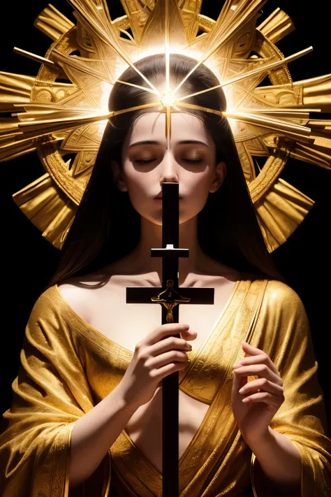 A divine and marvelous image, illuminated, without showing its face, depicts a crucifix, 4k resolution, realistic, 

A divine and illuminated image, without a visible face, portrays a crucifix, 4k ultra-high definition, highly realistic, 

An ethereal, ill...