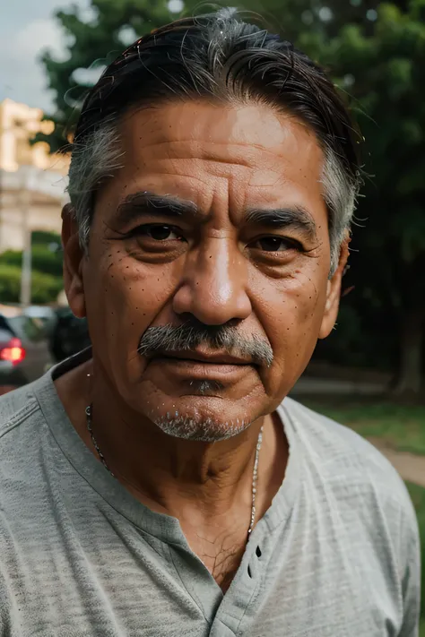 Create an image, old Mexican Latino man, His face in front of the camera. In the background a park. Ultra-realistic quality. Ultra-realistic quality. Calidad ultrarealista Ultra-realistic quality. Ultra-realistic quality, Super-Resolution, Megapixel, Anti-...