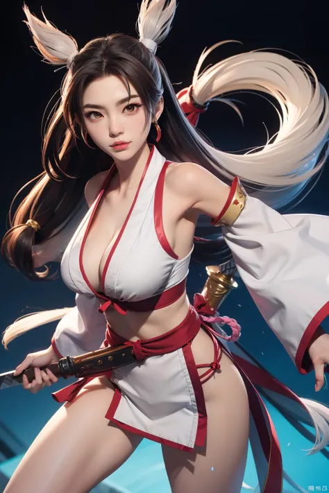 i need a mascot logo of Mai Shiranui with sword and gun