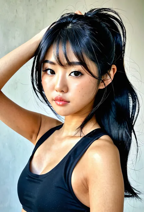 beautiful 25 year old japanese girl, posando para foto de intagram, cabello negro, ropa deportiva, en alta resolucion, cuerpo atletico, 1.78 de altura, imagen de cuerpo completo
