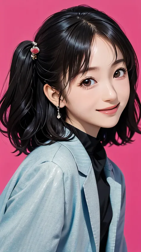 (((Masterpiece))),((top quality)),one beautiful Japanese girl,14 years old、young、bangs、wavy hair、(((two side up:1.5)))、short hair、black hair、brown eyes、droopy eyes、smile、(The background is plain)、ailor suit:1.5)、barefoot