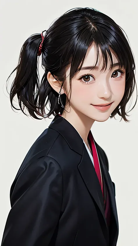 (((Masterpiece))),((top quality)),one beautiful Japanese girl,14 years old、young、bangs、wavy hair、(((two side up:1.5)))、short hair、black hair、brown eyes、droopy eyes、smile、(The background is plain)、ailor suit:1.5)、barefoot