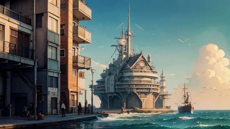 Ghibli Painting, Cyberpunk, Sea City, Puppy, High Definition, Ponyo