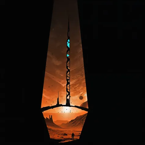 complex geometric shape, massive dead space Markers are enigmatic double-helix shaped obelisks of extraterrestrial origin, a massiving towering titan on a barren alien apocalyptic planet, bleak, cold, drab coloring, dead space video game aesthetics,